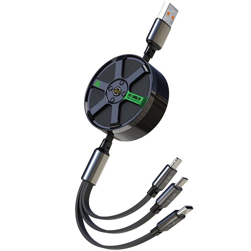 120W Auto Retractable 3-in-1 Charging Cable for Fast Charging: Compatible with Apple, Huawei, Honor, and Android Devices - Perfect Car Accessory Gift