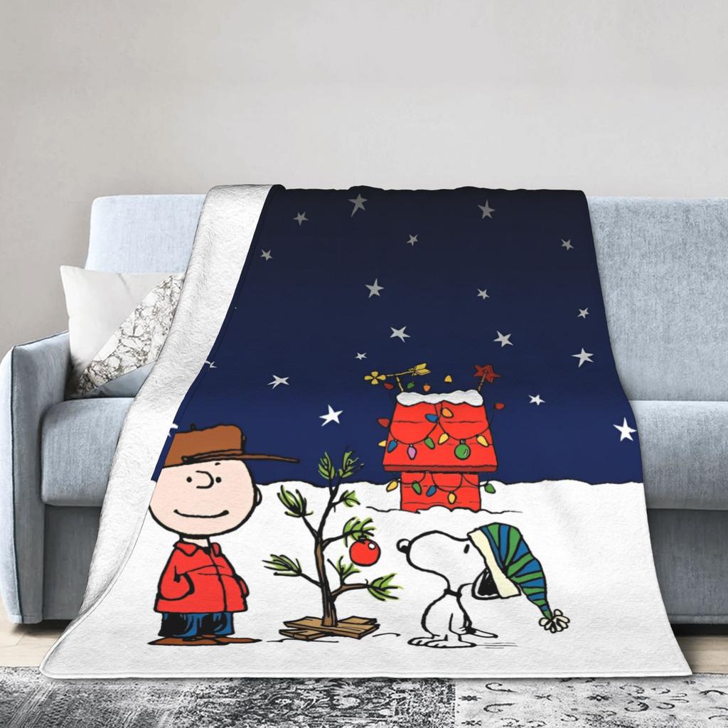 Cartoon Snoopy Merry Christmas Blankets Velvet Decoration Multifunction Soft Throw Blankets for Bedding Couch Quilt