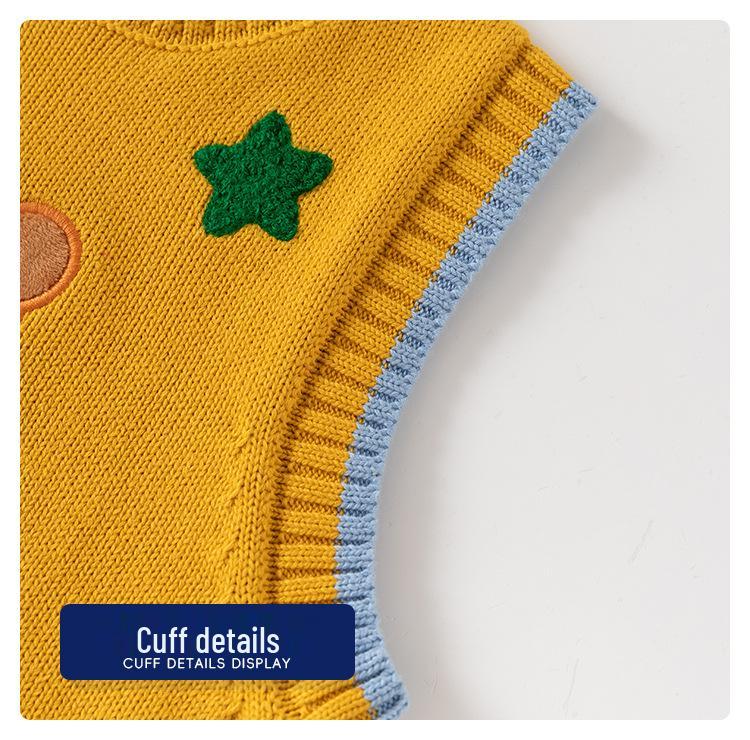 2024 Children's Cartoon Bear Sweater Vest - New Sleeveless Wool Pullover for Boys