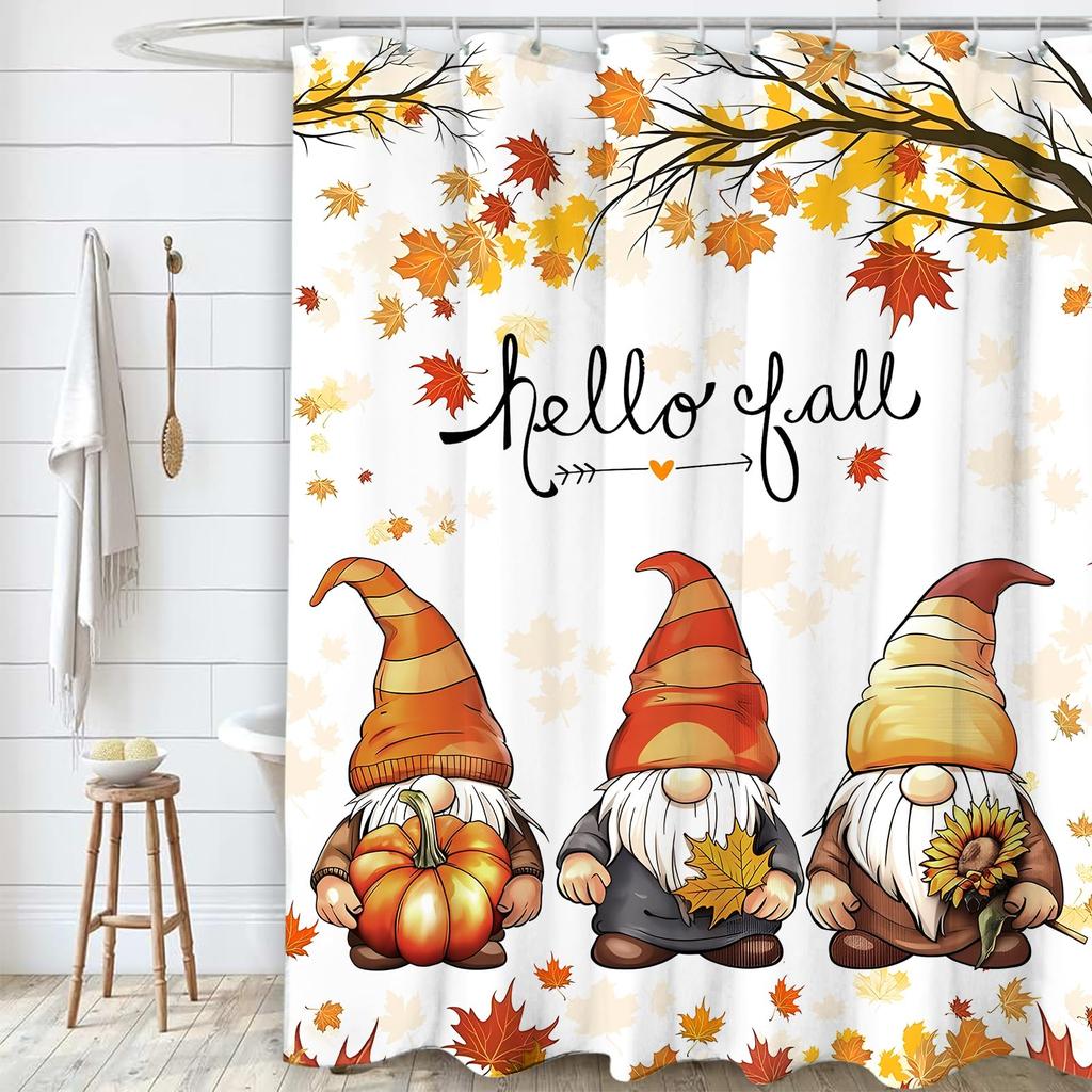 Thanksgiving Shower Curtain,Cartoon Turkey And Autumn Leaves Shower Curtain For Bathroom Decor Polyester Waterproof Bath Curtain