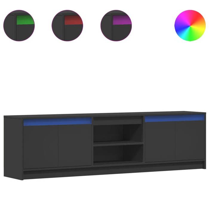 VidaXL TV Stand with LED Black 180x34x50 Cm Engineered Wood, TV Bench, Hi-fi Cabinet, Entertainment Center, TV Sideboard, 3307913