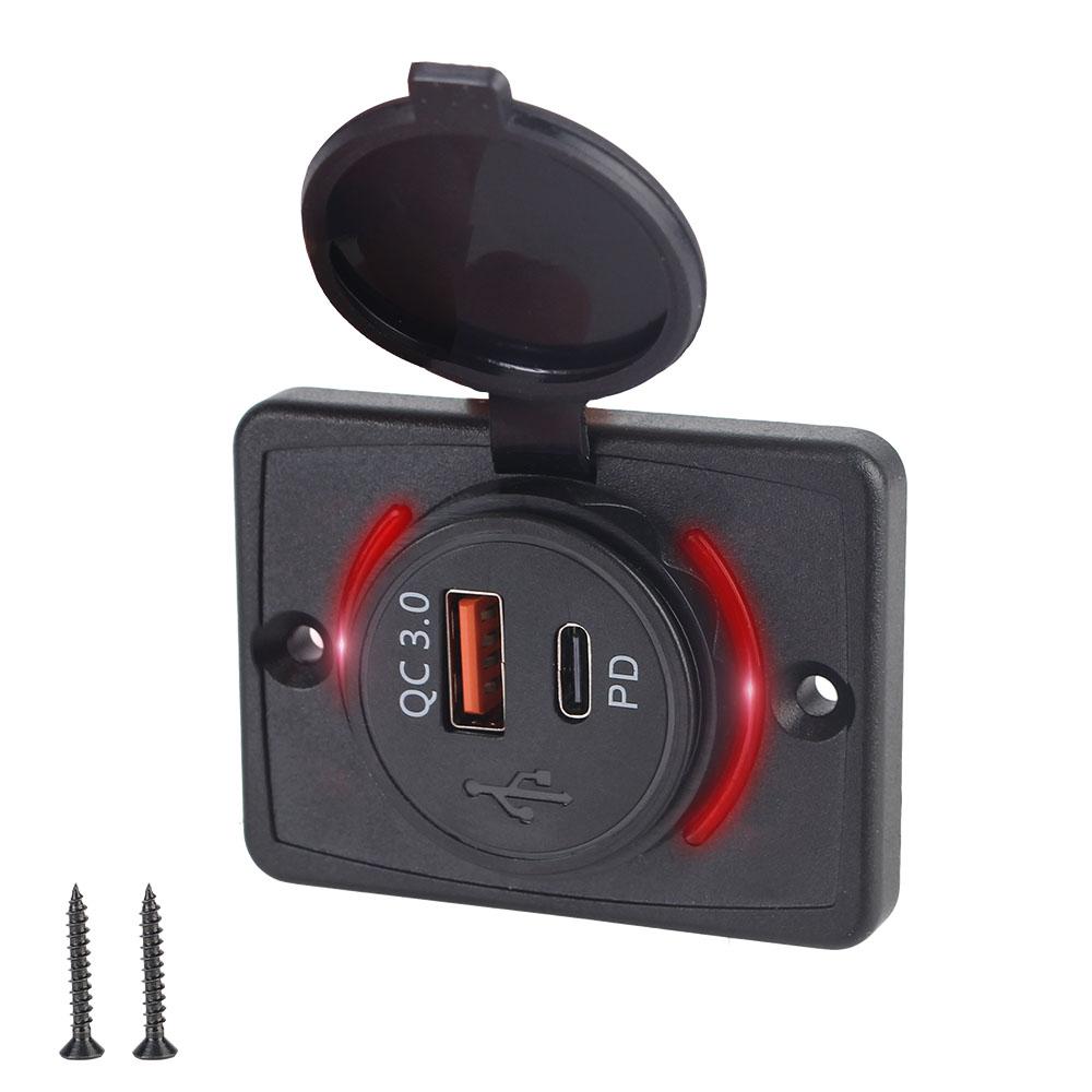 For Car Marine Boat RV LED Light Car Charger 12-24V Car USB Port Charger Waterproof Car Charger Panel Socket Adapter QC3.0+PD