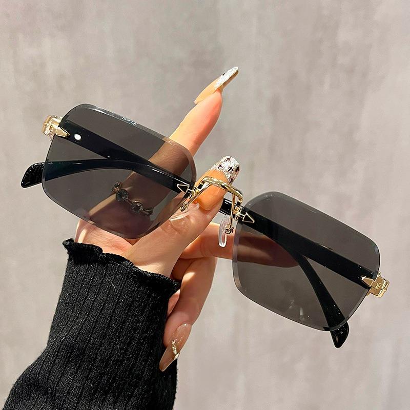2PCS Sunglasses Men Women Fashion Rimless Sun Glasses Shades Cutting Lens Ladies Frameless Eyeglasses