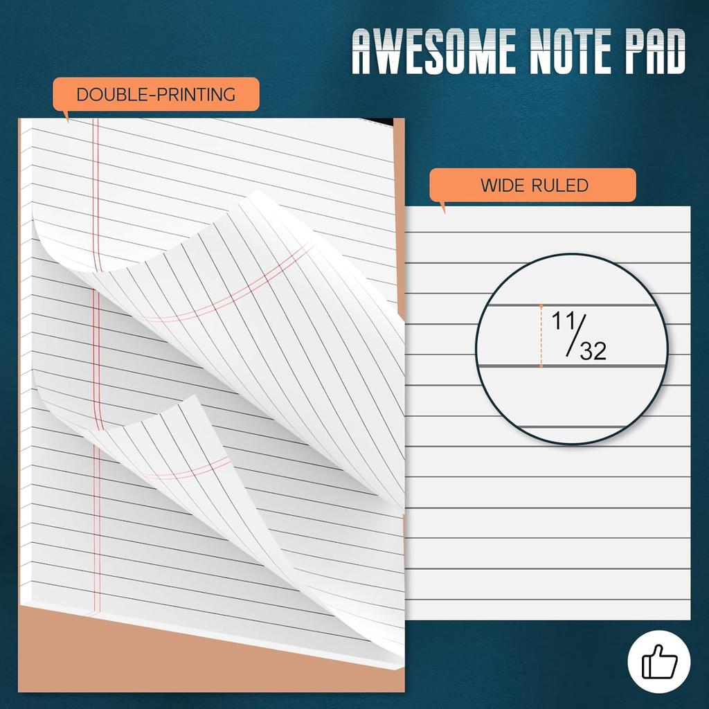 3 Pack White Legal Pads 8.5 x 11 Note Pads, Wide Ruled Notepads, Micro Perforated Lined Note Writing Pads 30 Sheets per Notepad Double-Side Printed