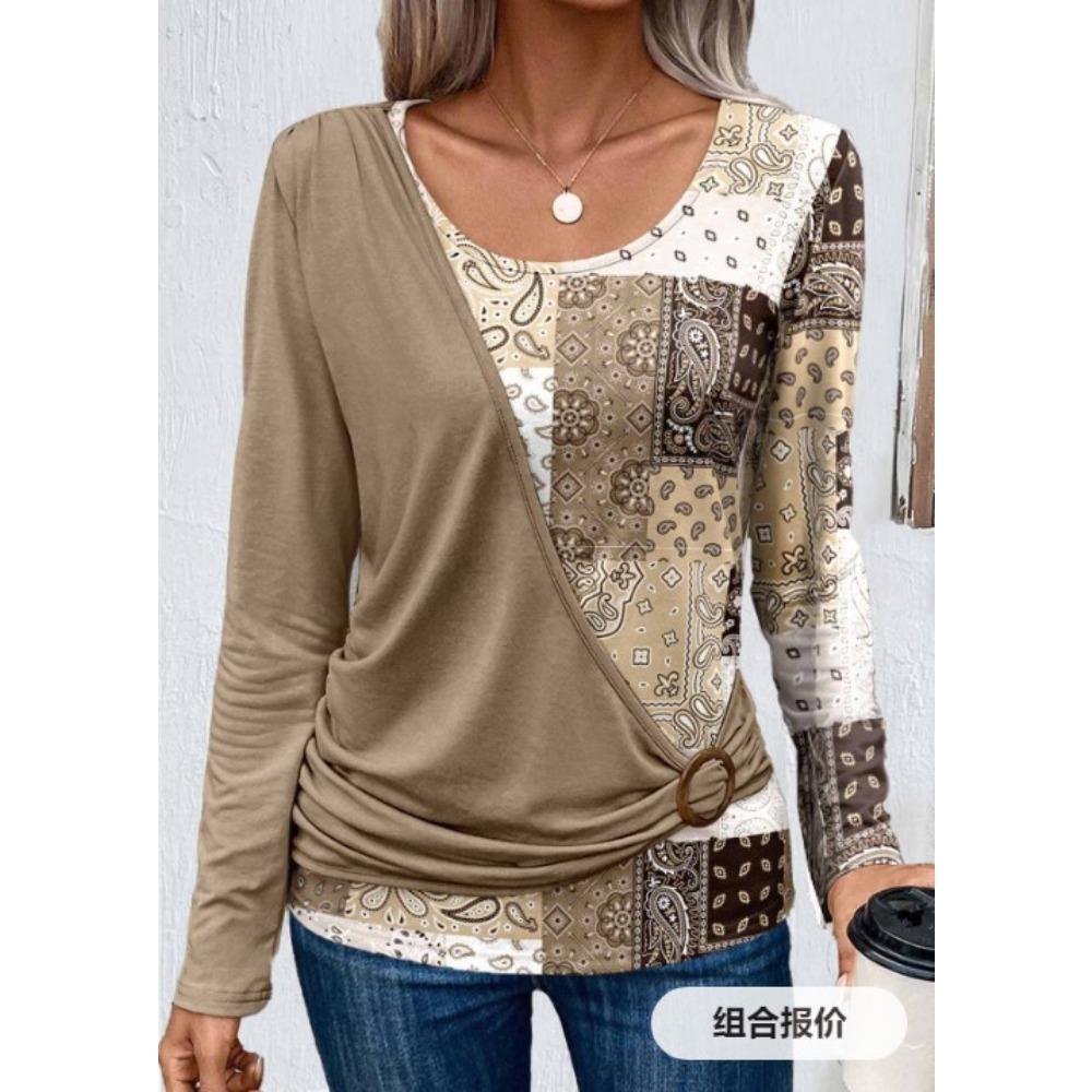 BITCED Damen Mode Freizeit Herbst Winter Langarm O-Ausschnitt Blusen & Hemden