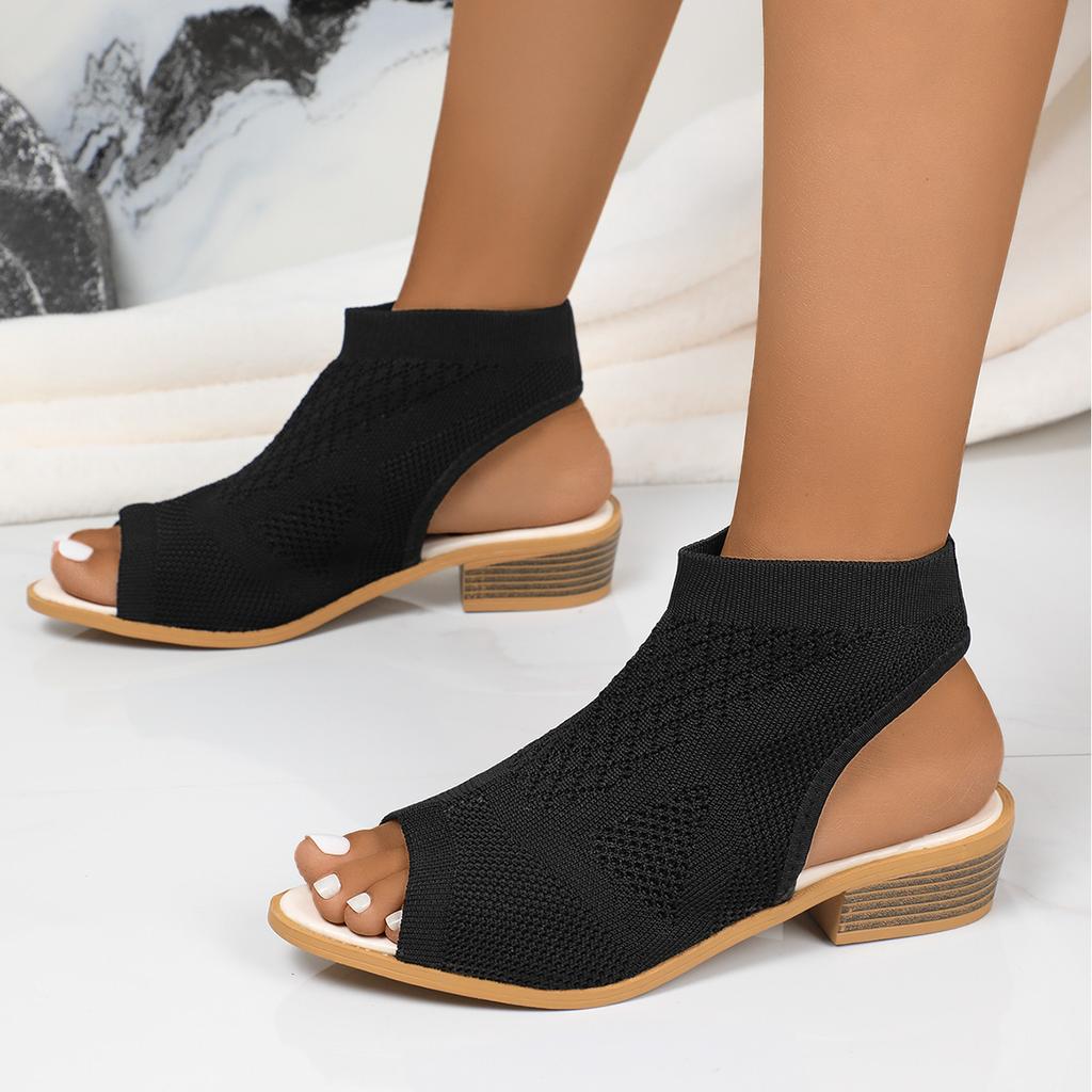 Boty pro ženy Módní letní nazouvací dámské sandály Síťovina Jednobarevné S otevřenou špičkou Robustní podpatky Římské ležérní sandály pro ženy
