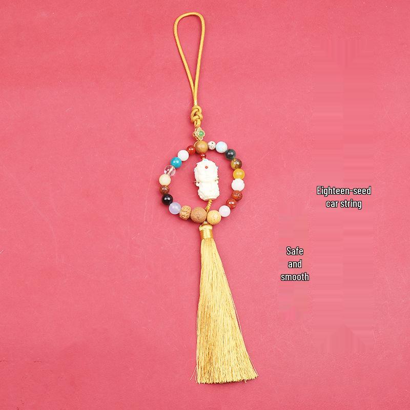 Eighteen-Seed Car Pendant: Safe Travel Charm, Bodhi Bead Ornament, Premium Temple Decoration.