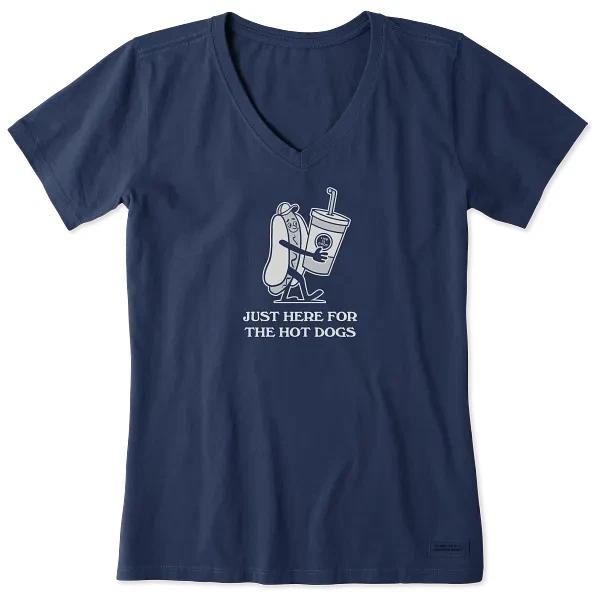 

Life is Good. Women s Here for the Hotdogs Short Sleeve Crusher Vee Darkest Blue 2XL