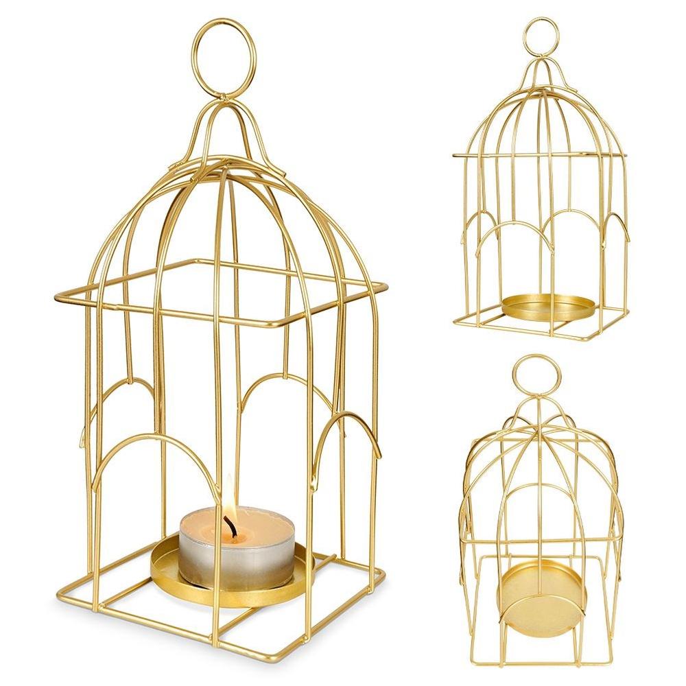 Gold metal candle lantern 25 cm