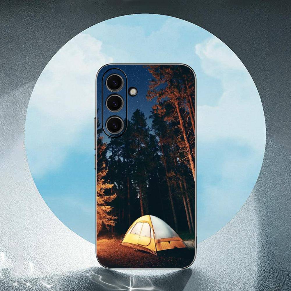 Camping Nature Mountain Luxury Black Phone Case For Samsung Galaxy S23 S24 S25 Ultra S22 Plus S21