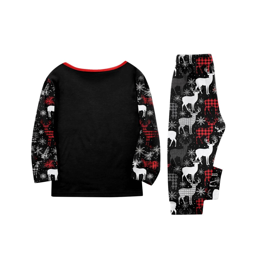 Christmas Print Parent-Child Matching Pajama Set with Neck, Long Sleeves and Pants