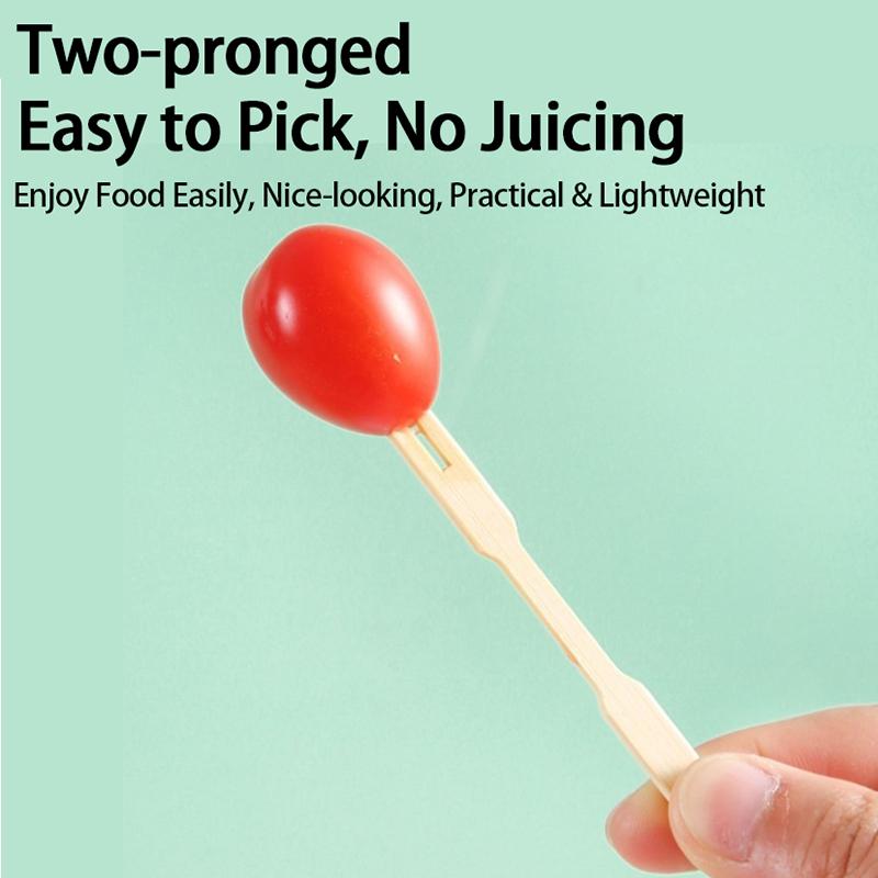 100PCS Bamboo Disposable Wooden Fruit Fork Fruit Toothpick Dessert Fork Set Party Home Tableware Supplies Disposable Forks SGC02