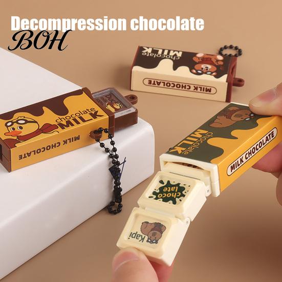 Portable Chocolate Fidget Toys Simulated Keychain Pendant, Snap Stress Relief Toy Hanging Decorative Accessory with Ball Chain, for Backpacks Handbags