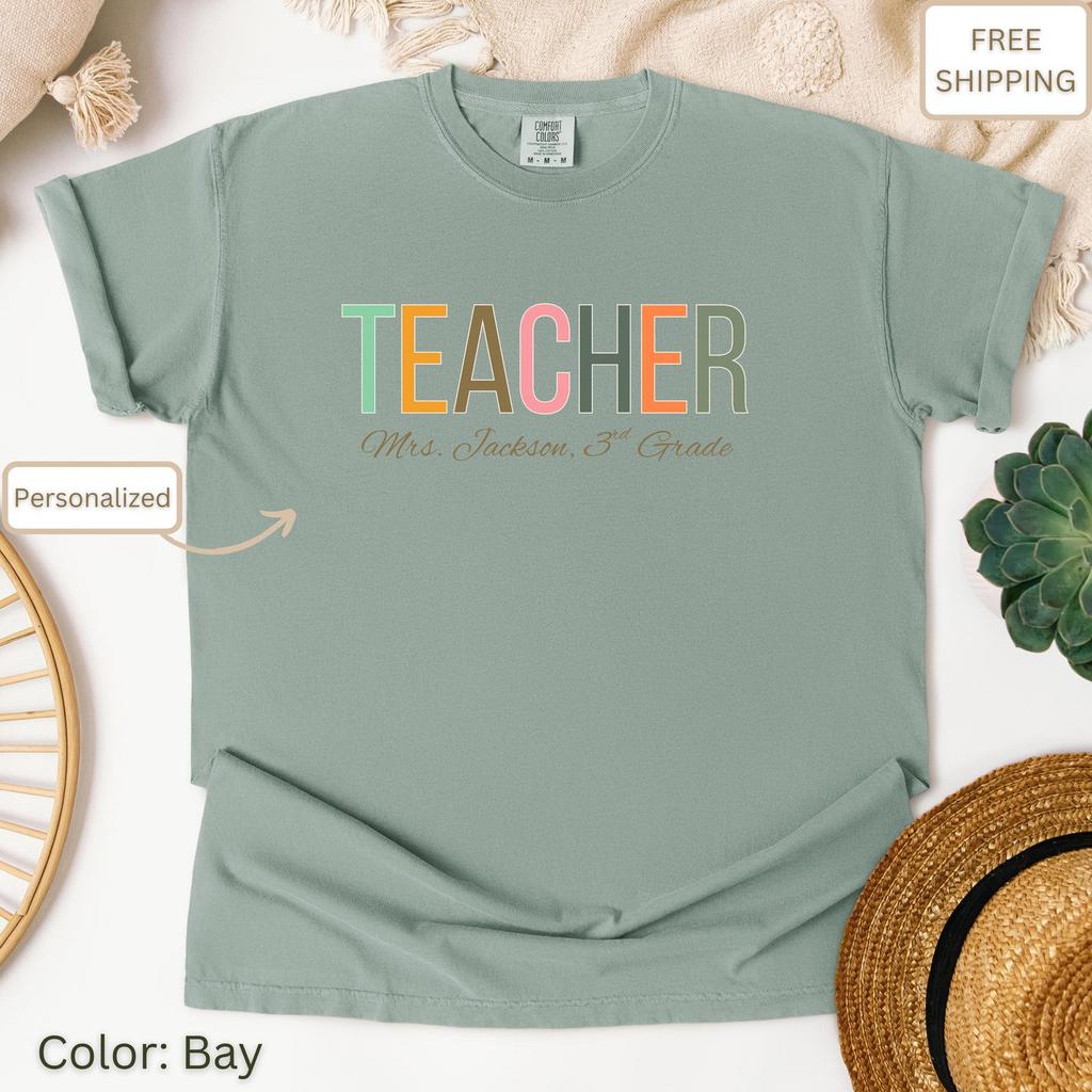 Personalized Teacher Appreciation T-shirt, Customized Educator Gift Colorful Personalized School Thank You Shirt