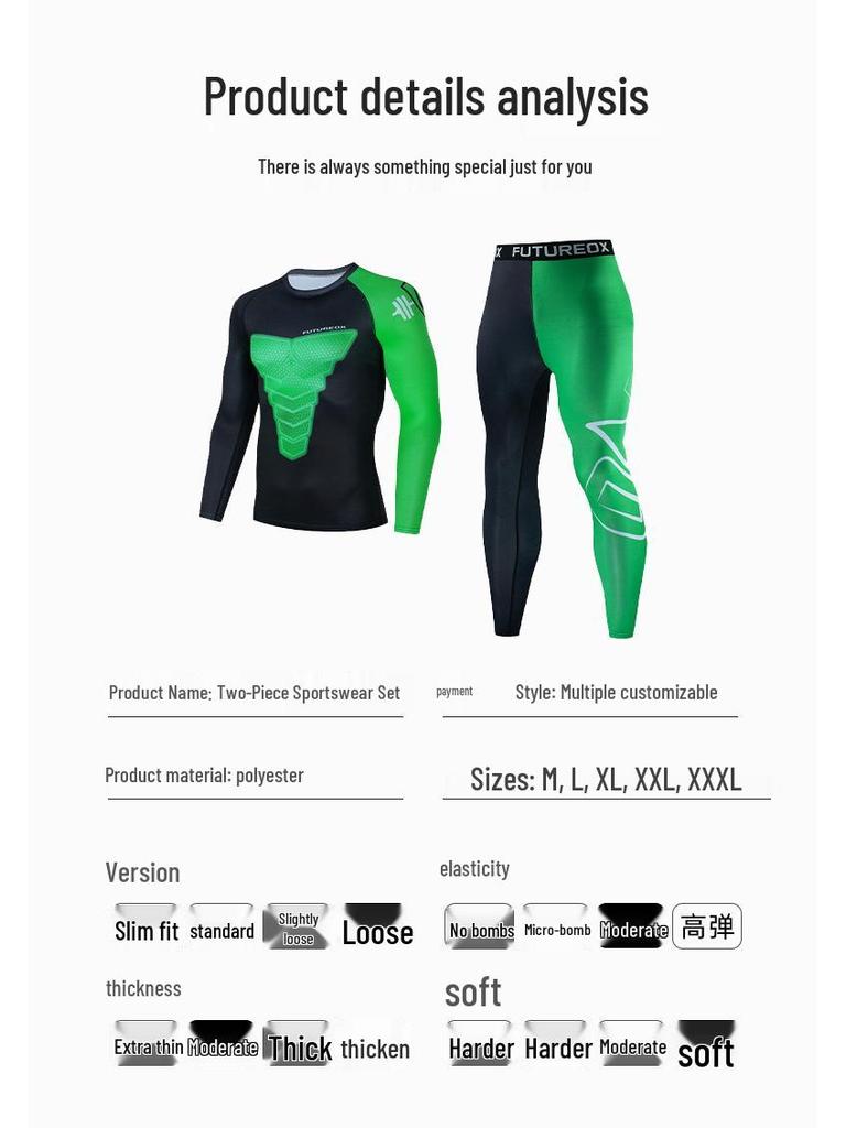 Męski szybkoschnący sportowy zestaw dwuczęściowy: Koszulka z długim rękawem i spodnie do koszykówki i kolarstwa