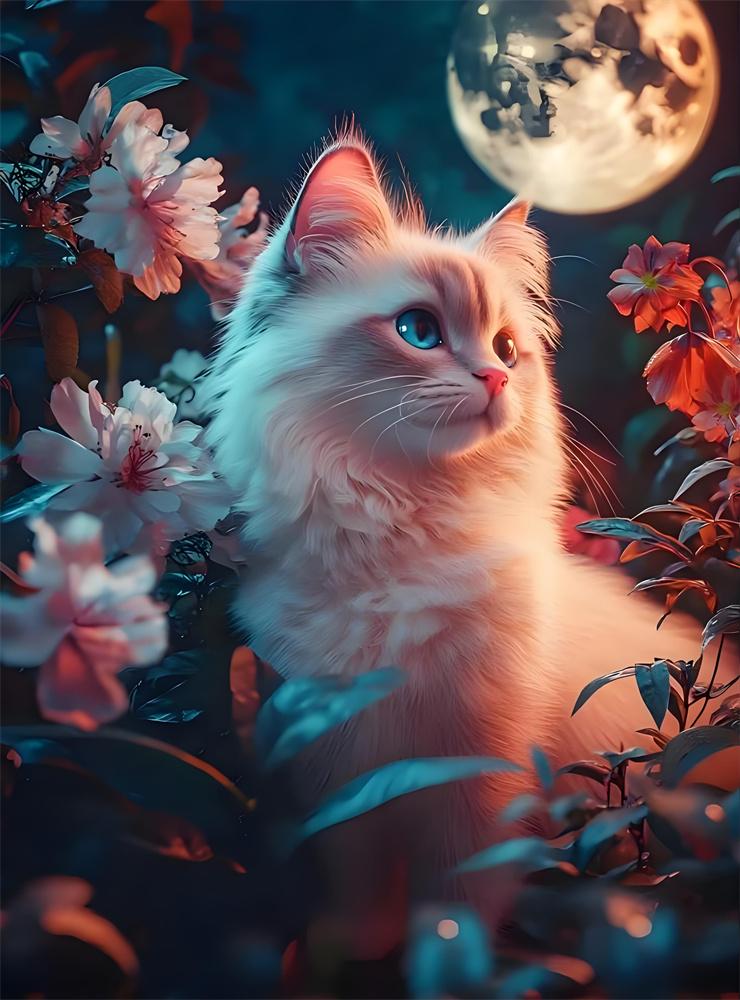 5D Diamond Painting Moon Night Flower Cat Decoration DIY Full Diamond Mosaic Inlaid Cross Stitch Set Gift