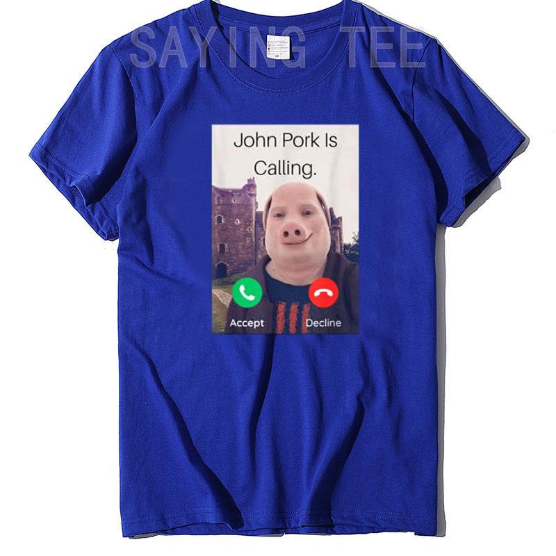 John Pork Is Calling Answer Call Phone Tshirt Humor Funny Pig Lover Graphic Tee Top Streetwear Fashion Short Sleeve Outfit Gift