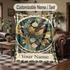 Autumnal Leaves Artwork Theme Throw Blanket Custom Name Text Personalized Blanket Soft Cozy Blanket for Home Sofa Bed