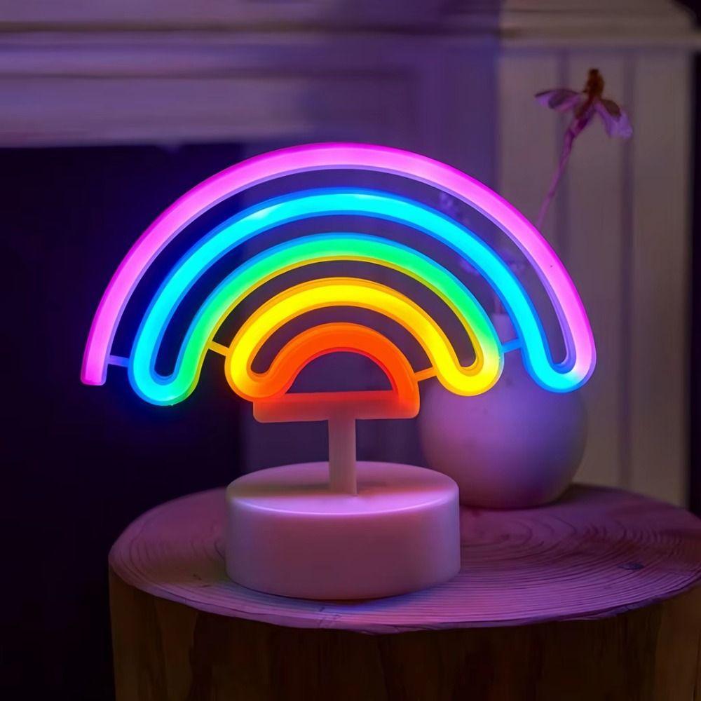 Colorful LED Neon Sign Nightlight with Base 3D Acrylic Desktop Rainbow Night Light Flicker Free Battery USB Dual-use