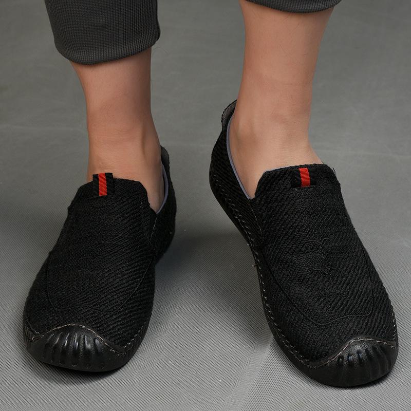 Men's Breathable Canvas Slip-On Shoes, Soft Cowhide Sole, Linen Low-Top Moccasins for Driving and Casual Wear