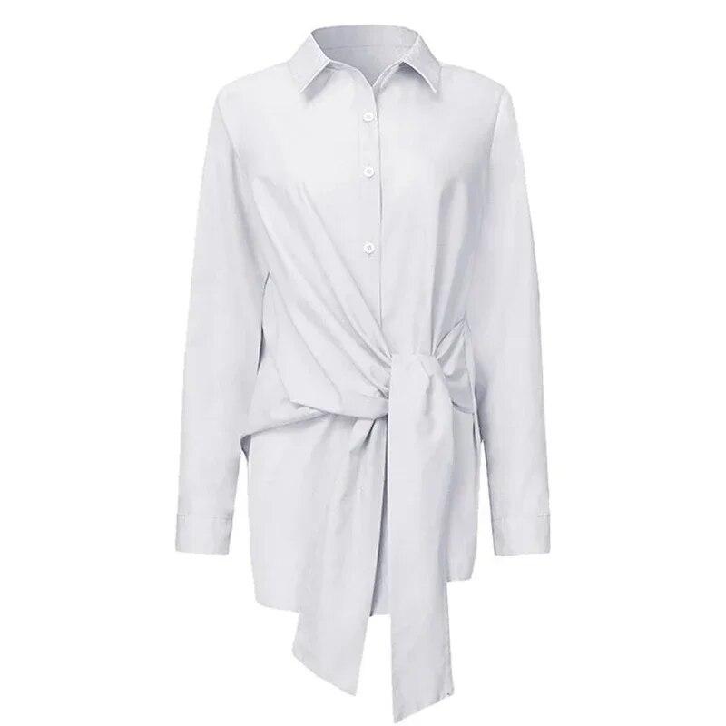 Women Shirt Blouse Button White Blouses Female Ruched Black Loose Shirts For Women Cotton Office Blouses