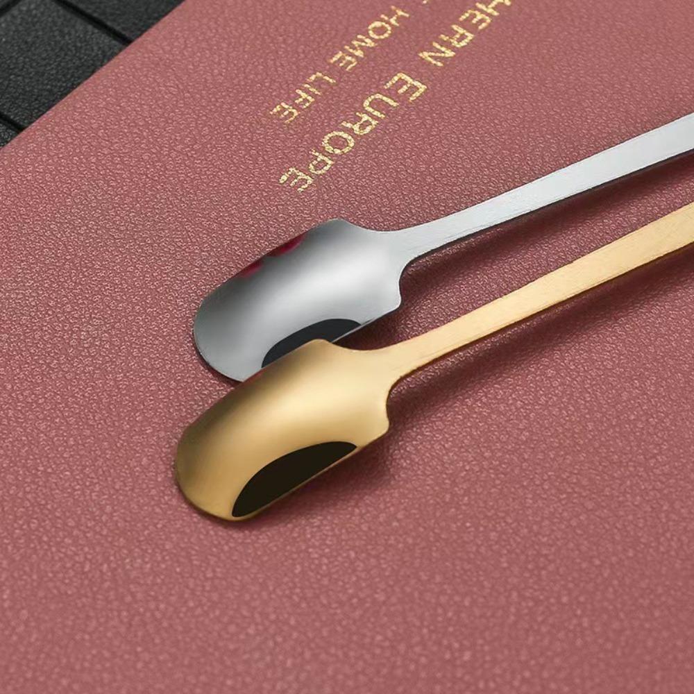5pcs Stainless Steel Square Teaspoon Long Handle Dessert Scoops Coffee Stirring Spoons Ice Cream