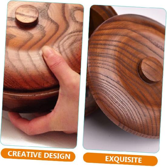 Decorative Wooden Bowl with Lid Premium Solid Wood Serving Bowl for Salad Rice Noodles and Soup and Easy To Clean Home and Restaurant Use