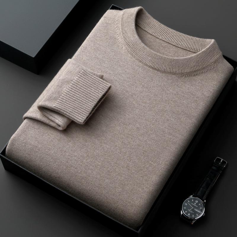 Men's Thick Knit Sweater - Round Neck, Solid Color, 500g, Autumn/Winter
