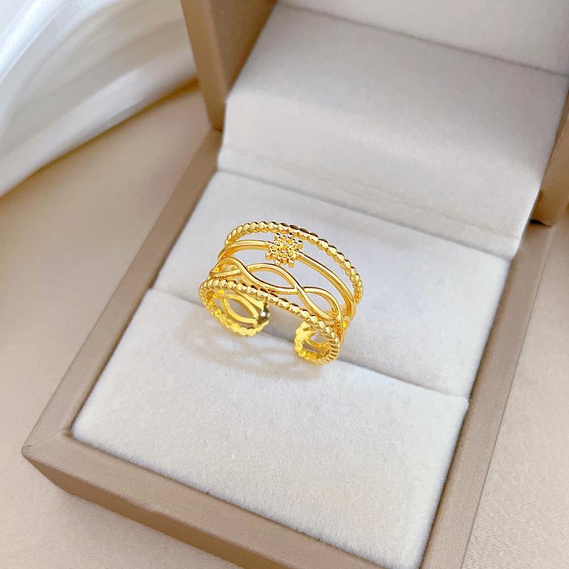Real Gold Minimalist Fengsen Ring Opening Adjustable Simple Jewelry Japanese Ring Couple Ring