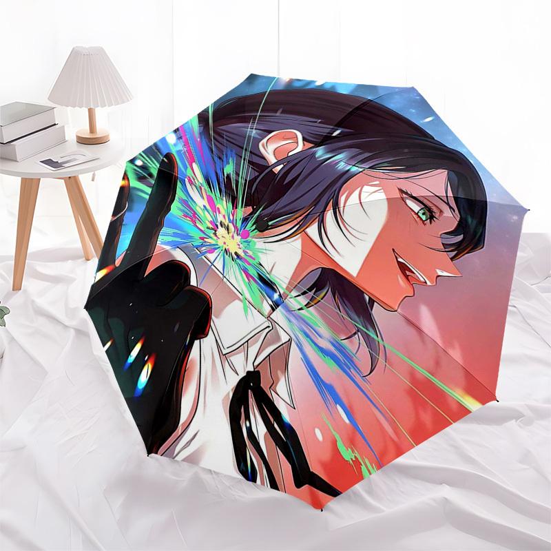 1pc Colorful Laser Light Automatic Opening Umbrella with Anime Character Design - Portable 3-Fold Design, 8-Bone Iron Frame Outdoor Umbrella for Fans,