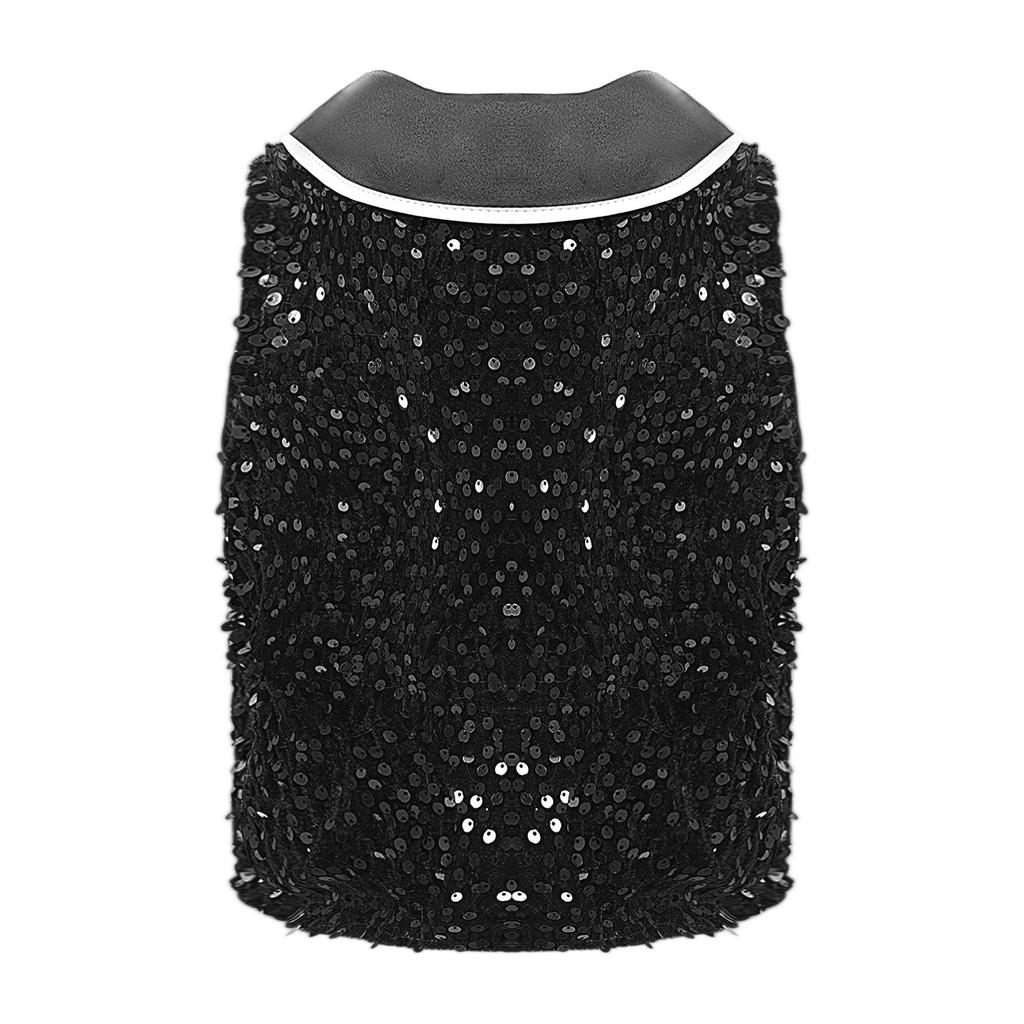 Unisex Kids Metallic Sequins Dance Vest Sparkling Buttons Irregular Hem Waistcoat Bowtie Party Costume