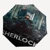 Sherlock Holmes Thema Automatischer Regenschirm, Leicht & Tragbar, 8 Speichen, Perfekt für Reisen im Freien, Geburtstage, Weihnachten, Geschenke.
