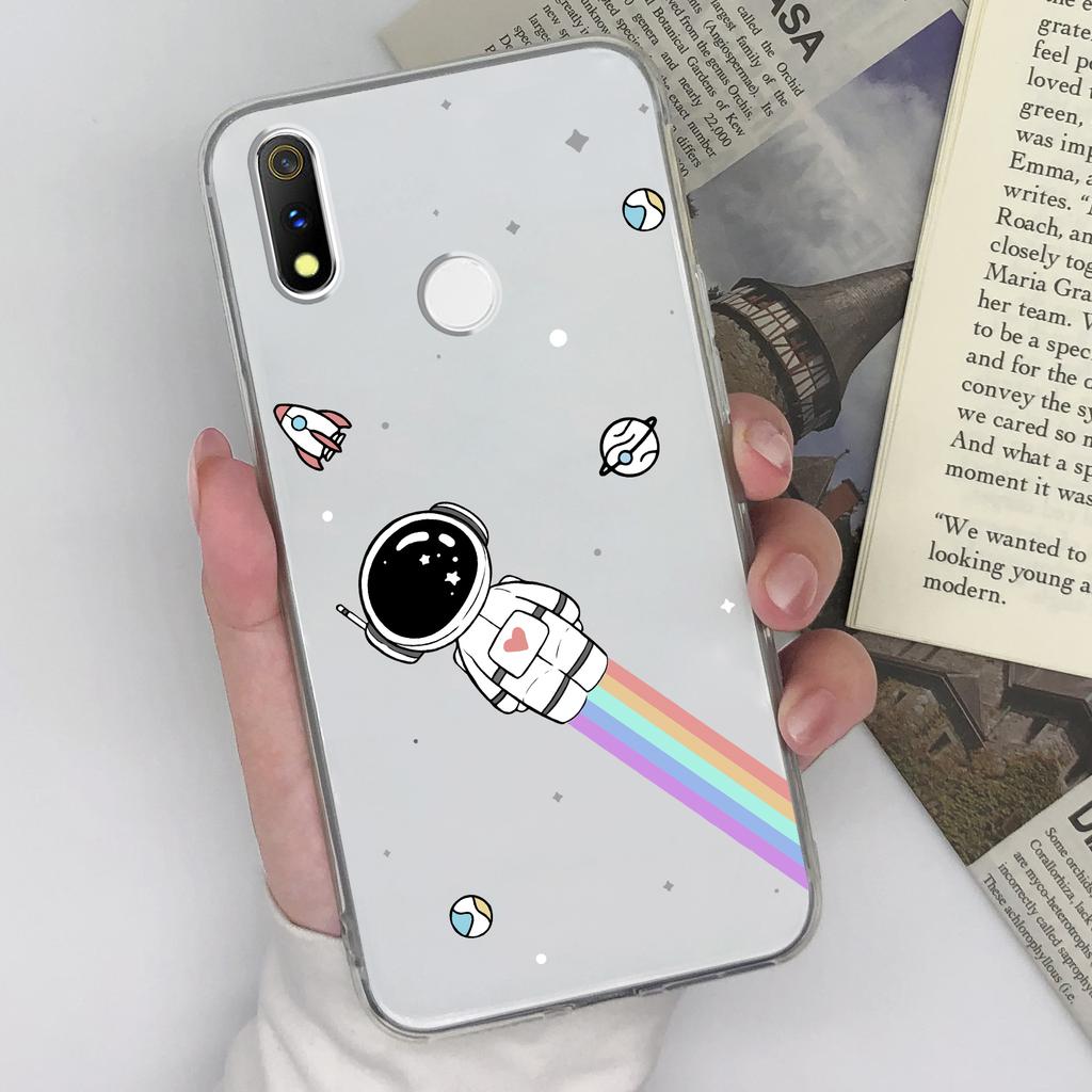 For Oppo Realme 3 V3 V5 X X2 X7 5 5i 6 6i 7 8 9 Pro Phone Case Beautiful Rainbow Astronaut Pattern Transparent Silicone Dustproof Shell For Oppo Cover
