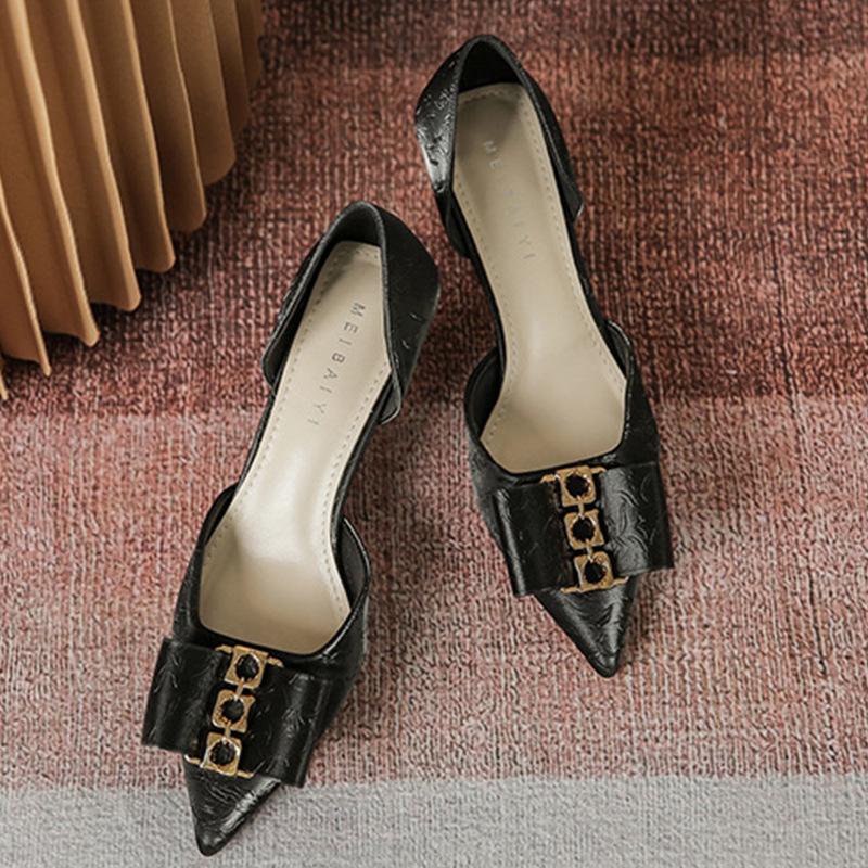 High Heels Women's Thin Heels Hollow French Socialite Pointed Silk Comfortable Single Shoes Not Tired Feet Fashion Versatile