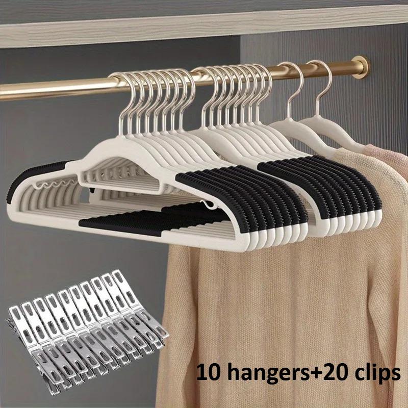 10 Velvet Hangers & 20 Clips Combo,30-Pcs Total - Anti Slip Heavy Duty Slim Hangers for Blouses,Pants & Scarves, Multiple Colors