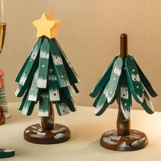 Christmas Tree Trivet for Hot Dishes Solid Wood Heat Resistant Pot Holder Folding Festive Table Decor for Holiday Meals Kitchen Use