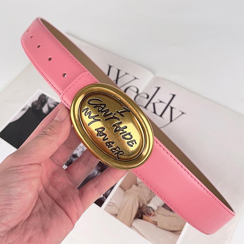 Cowhide Leather Women'S Belt Wide Version Jeans Coat High-End Women'S Leather Bandwidth 3.3Cm