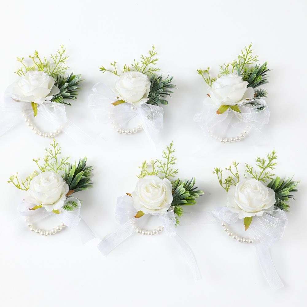 Wedding Chest Flower, Groom Bride Wedding Bridesmaid Wrist Flower, Wedding Accessory, Rose Ribbon Simulation Flower, Wreaths