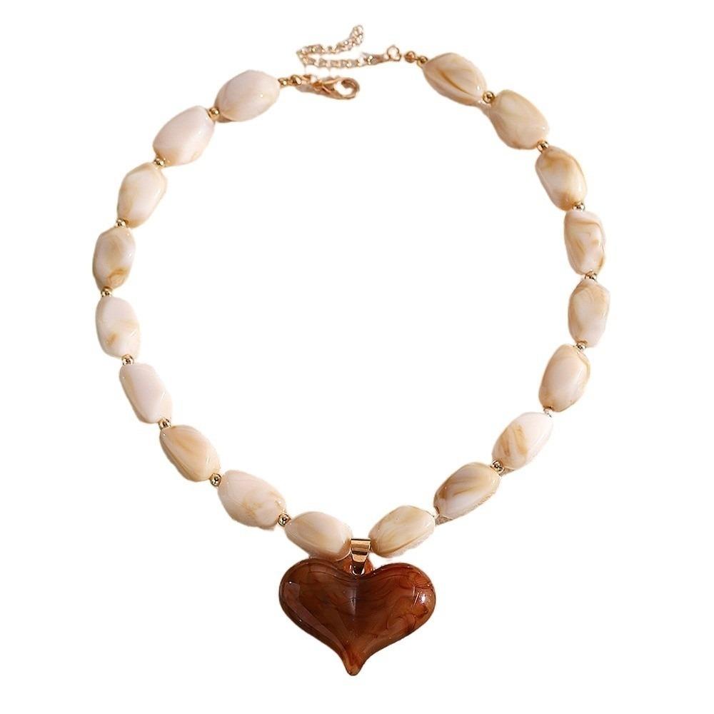 Colorful Heart Pendant Necklace Multi-Color Statement Jewelry Unique Bead Choker  Vacation Wear