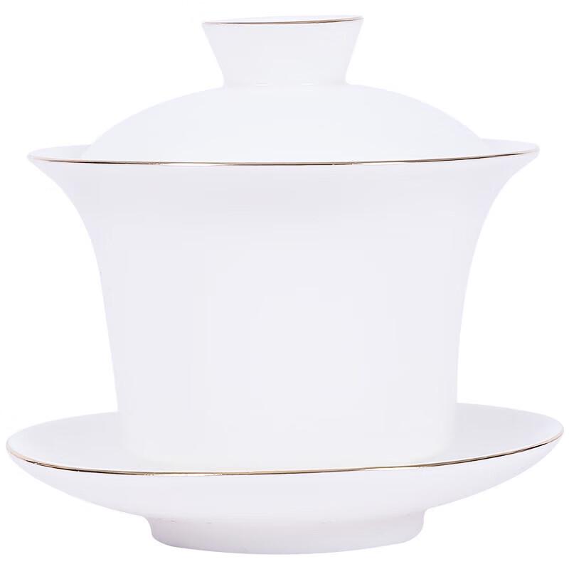 Chaxun Dehua Suet Jade Porcelain Gilded Gaiwan Tea Bowl