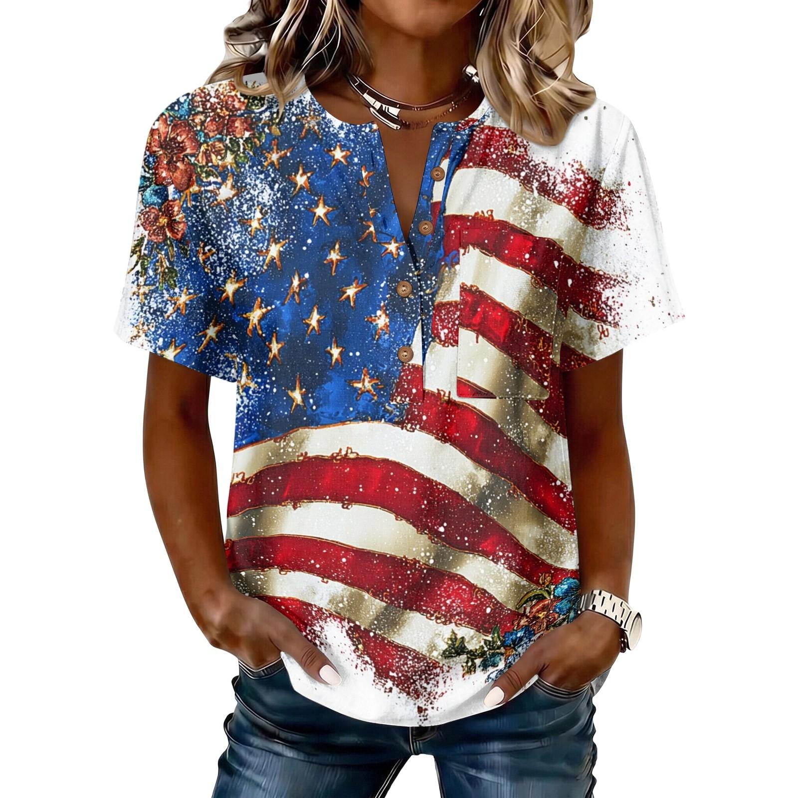 Women s Short Sleeve Button Front Henley Shirt Lightweight Cotton Linen Blend Casual Top with Star Print Pattern for Summer Wear S синий