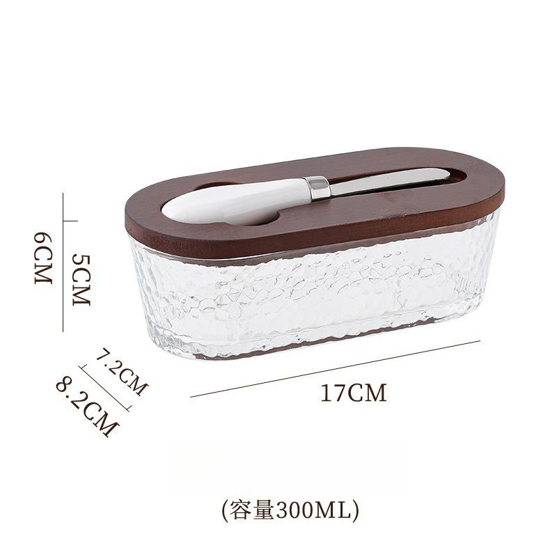 Western Glass Sealed Butter Box with Lid Spatula Rectangular Household Cheese Fresh-keeping Jar Household Cheese Box