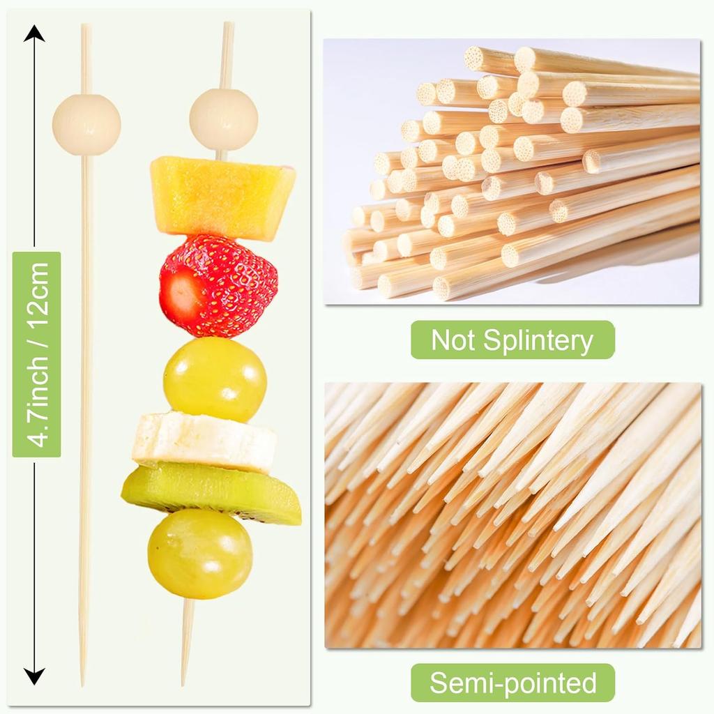 1000 Pieces Cocktail Picks Fancy Toothpicks for Appetizers 4.7 Inch Bamboo Cocktail Sticks Appetizer Skewers for Drinks, Fruit, Charcuterie, Wedding