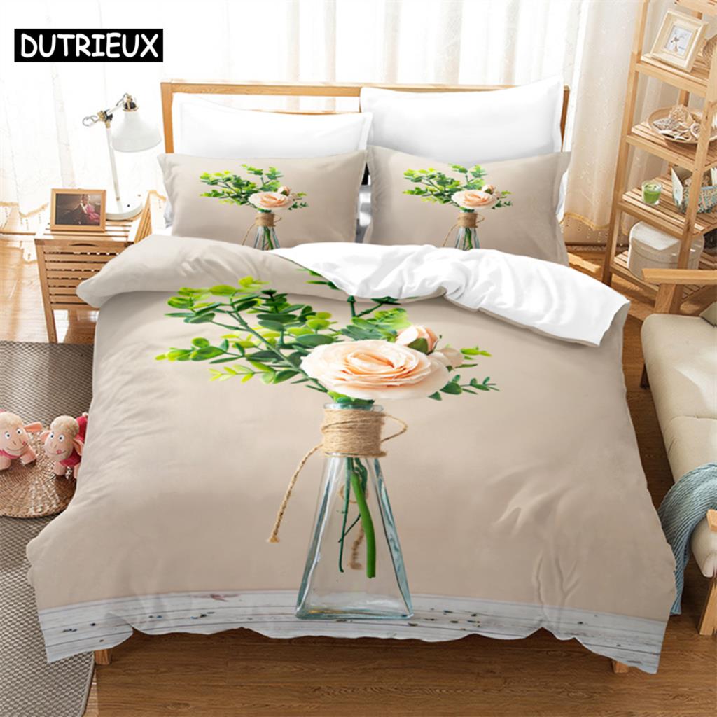 

3D Digital - Printed Bright Roses - Themed Queen - Sized Duvet Cover Set with Fashionable Design for Bed Linen (135x200cm)&set