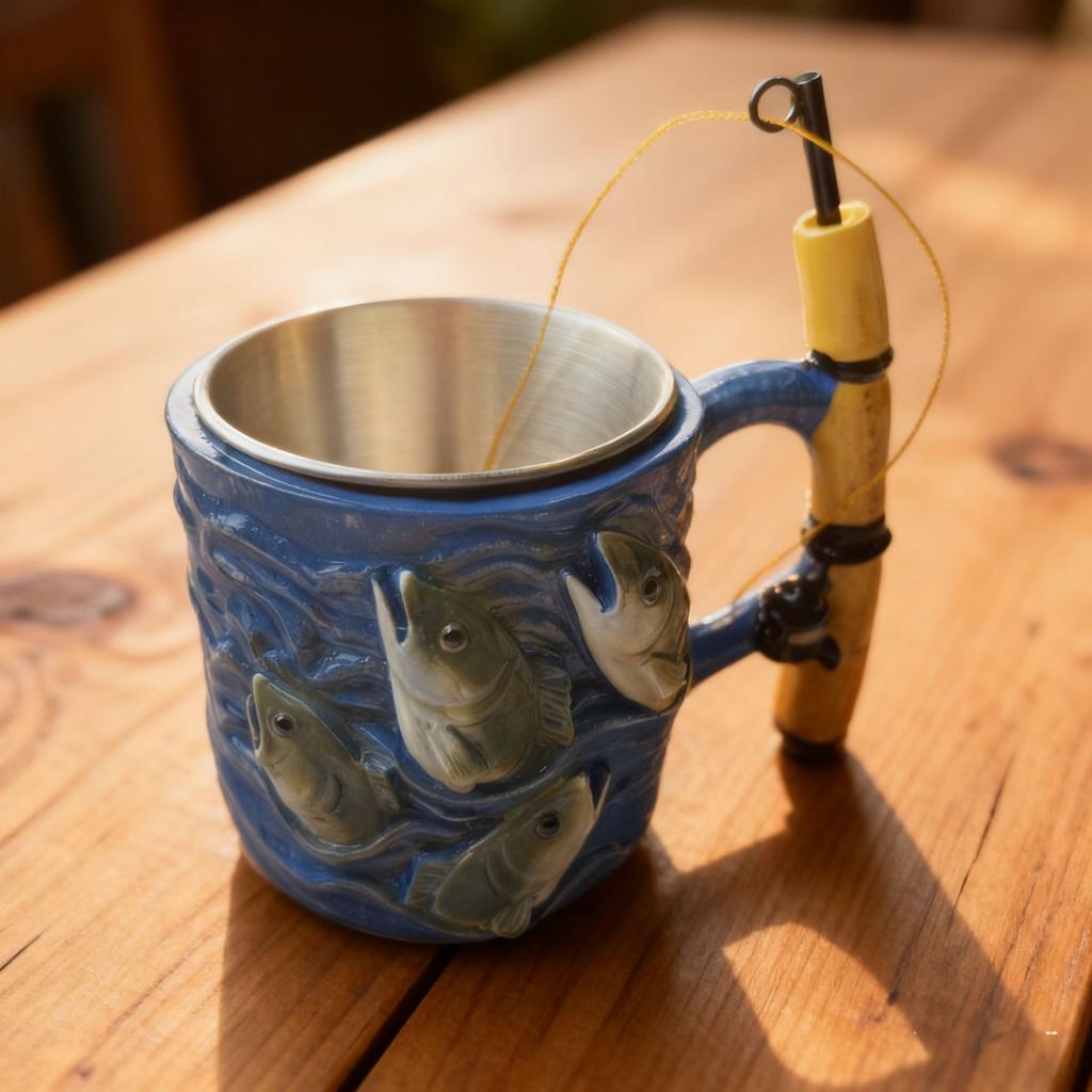 Angler's Dream Ceramic Mug Creative Fisherman Themed Coffee Tea Cup Portable Drinkware for Fishing Lover Gift Home Office Daily