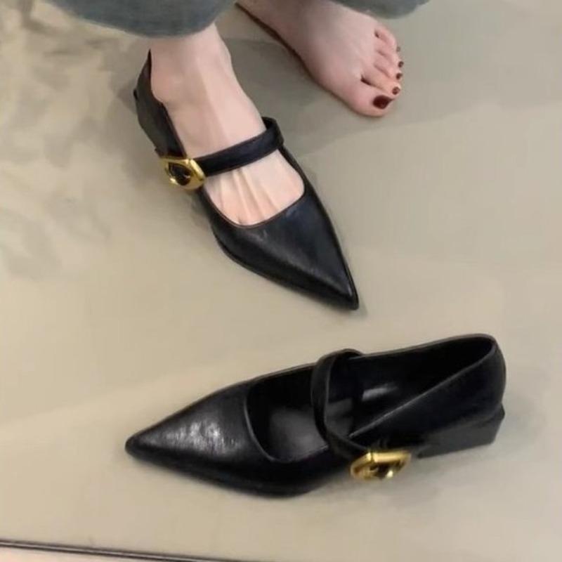 Women's shoes with small leather shoes, women's simple and versatile commuting temperament, single shoes, pointed and shallow mouth Mary Jane shoes