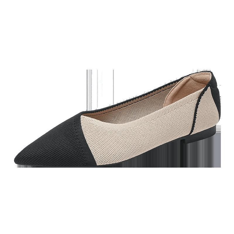 Spring and Autumn Color Matching Single Shoes Pointed Doudou Shoes Knitted Flats Casual Versatile Soft Sole Pregnant Women Fly Knitting