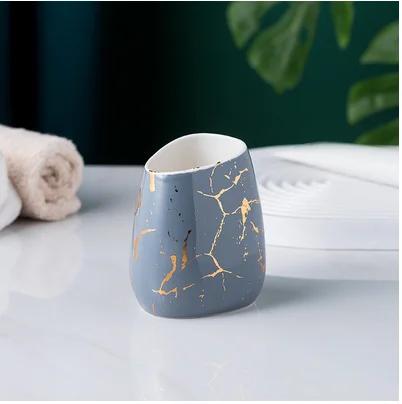 bathroom accessories set Marble gold pattern ceramics toothpaste dispenser soap box toothbrush holder bathroom cup lotion bottle