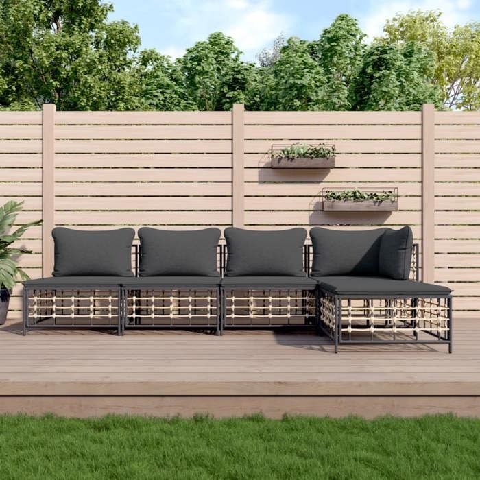 VidaXL Garden Lounge Set 5 Pcs with Anthracite Cushions Wicker, Lounge Set, Outdoor Lounge Set, 3186735