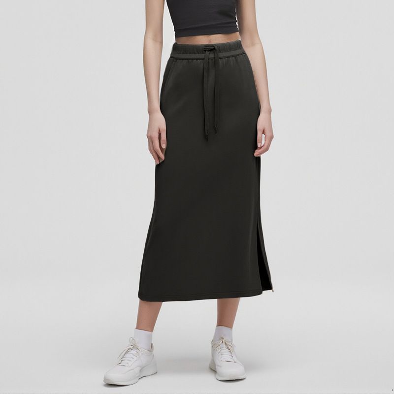 

Lu Same Style Yoga Skirt Women 2025 New Arrival Casual Fitness Skirt Women Straight Drooping Exercise Skirt Slit Skirt Black S (adult)